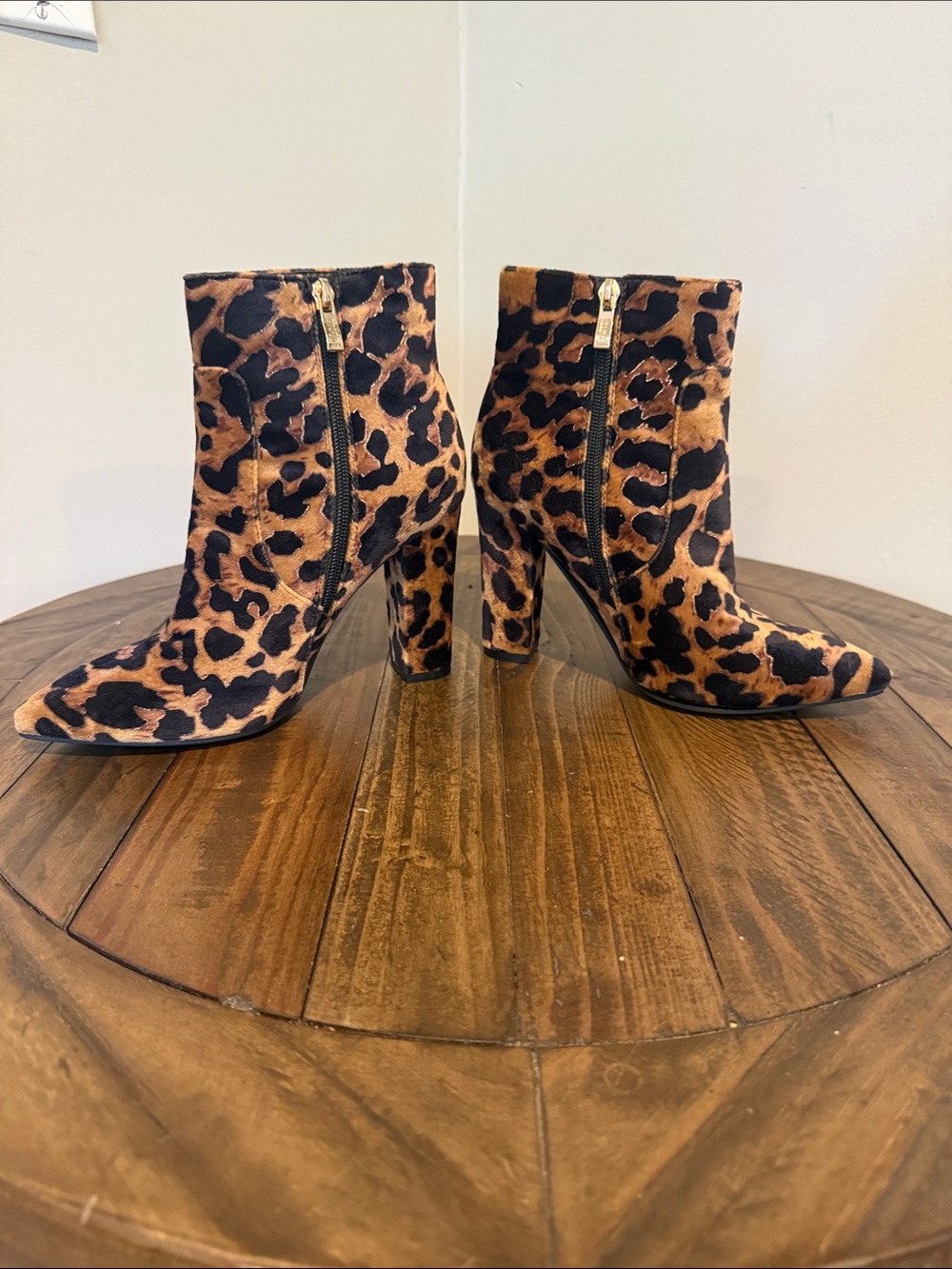IDIFU Leopard Print Ankle Booties with Gold Zipper